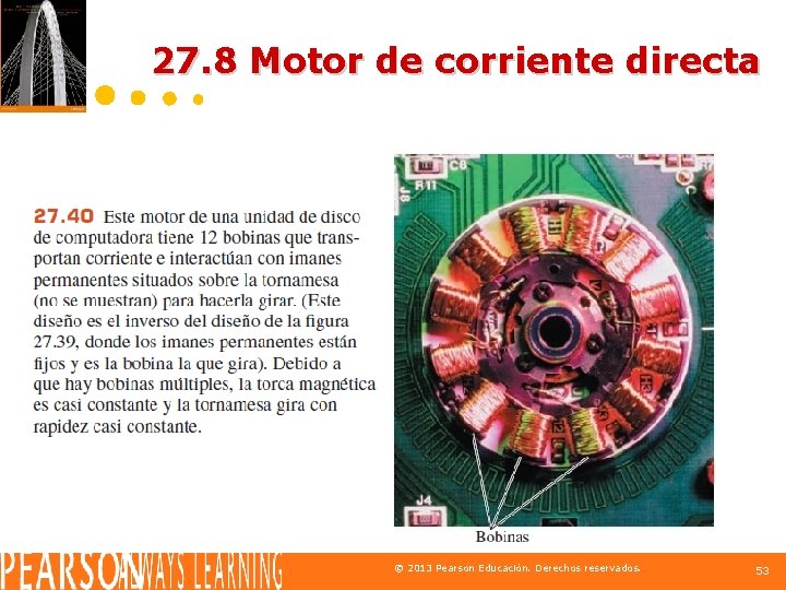 27. 8 Motor de corriente directa © 2013 Pearson Educación. Derechos reservados. 53 