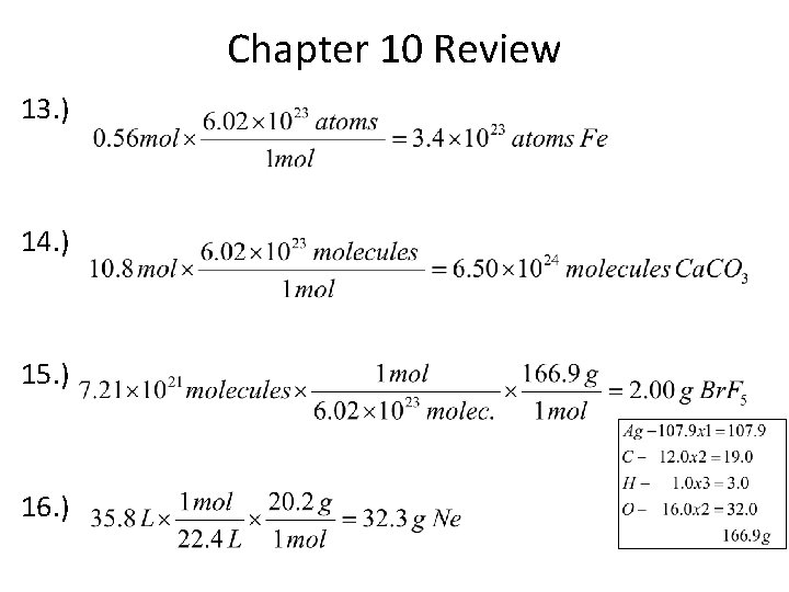 Chapter 10 Review 13. ) 14. ) 15. ) 16. ) 