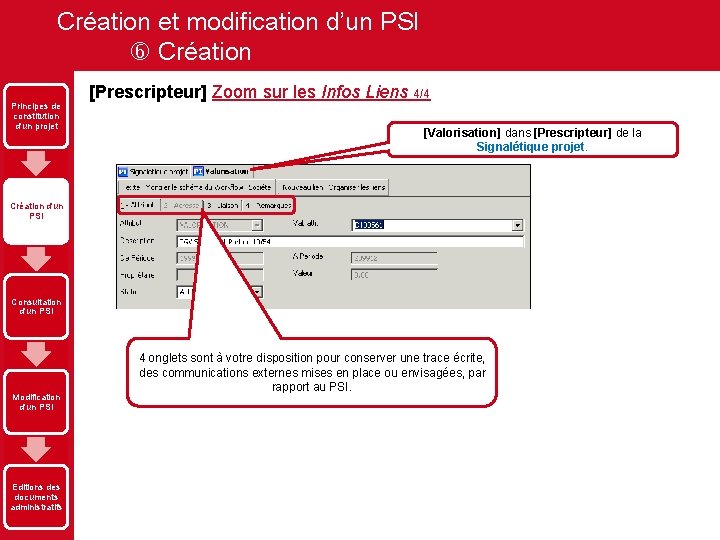 Création et modification d’un PSI Création Principes de constitution d'un projet [Prescripteur] Zoom sur