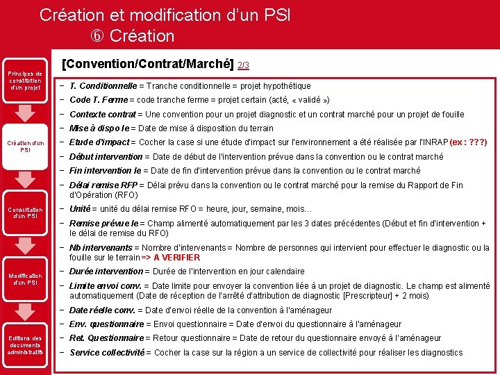 Création et modification d’un PSI Création Principes de constitution d'un projet [Convention/Contrat/Marché] 2/3 −