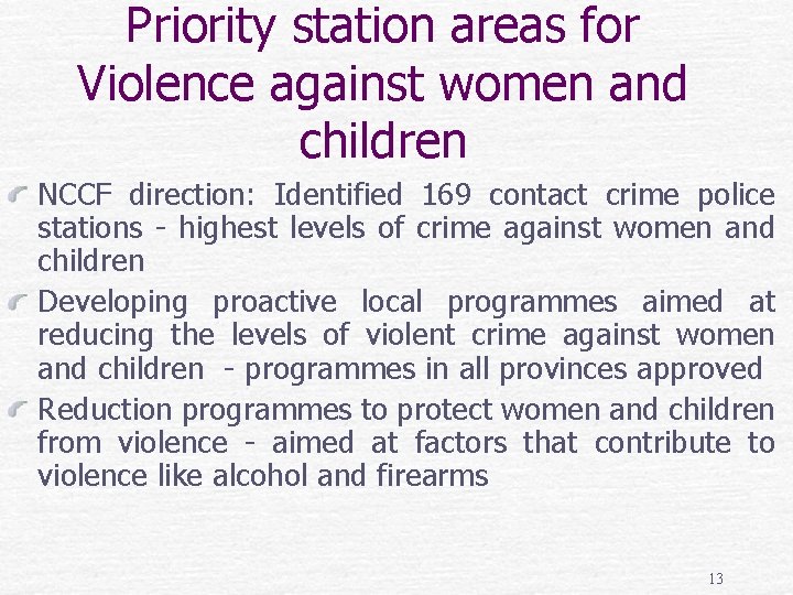 Priority station areas for Violence against women and children NCCF direction: Identified 169 contact