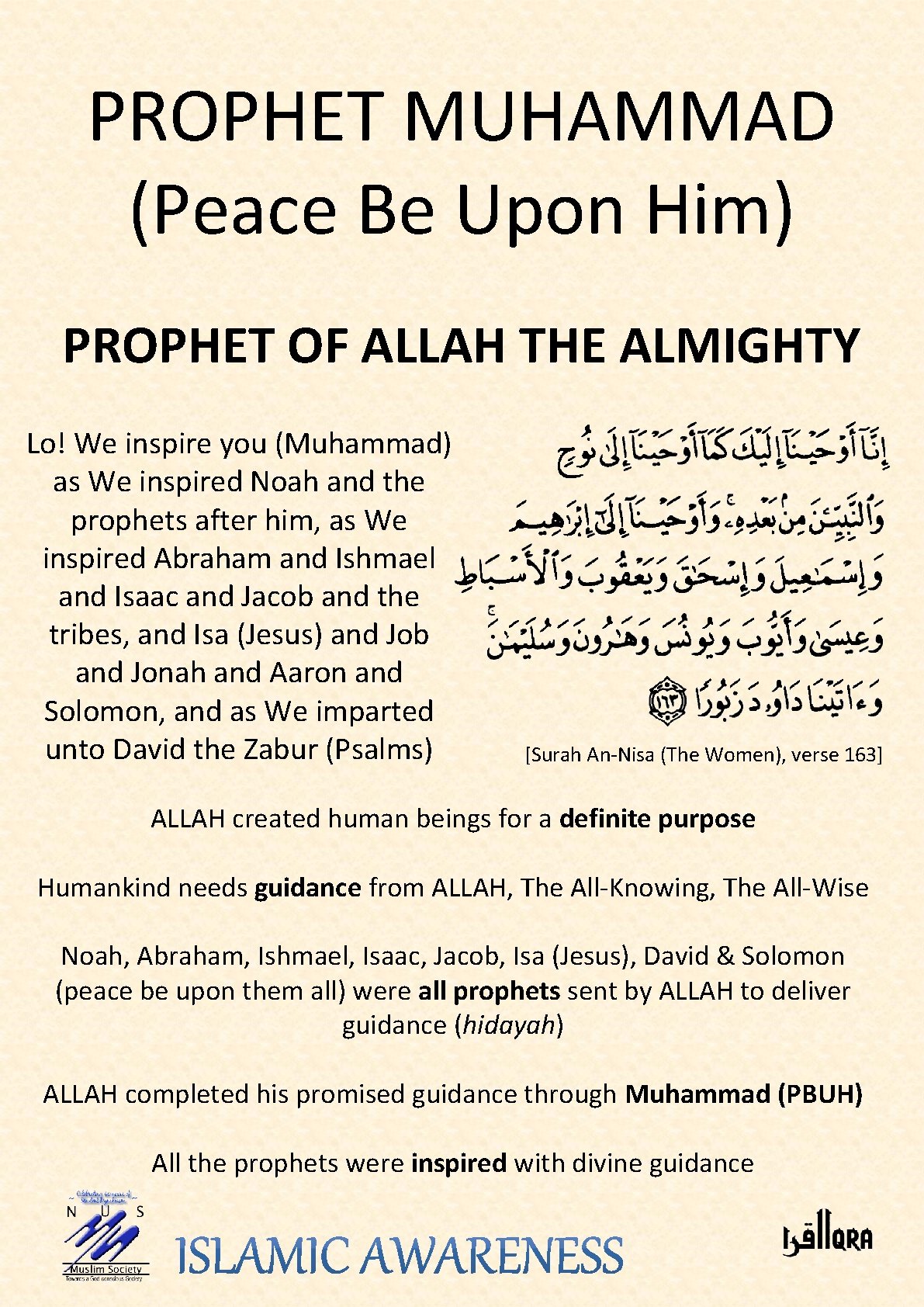PROPHET MUHAMMAD (Peace Be Upon Him) PROPHET OF ALLAH THE ALMIGHTY Lo! We inspire