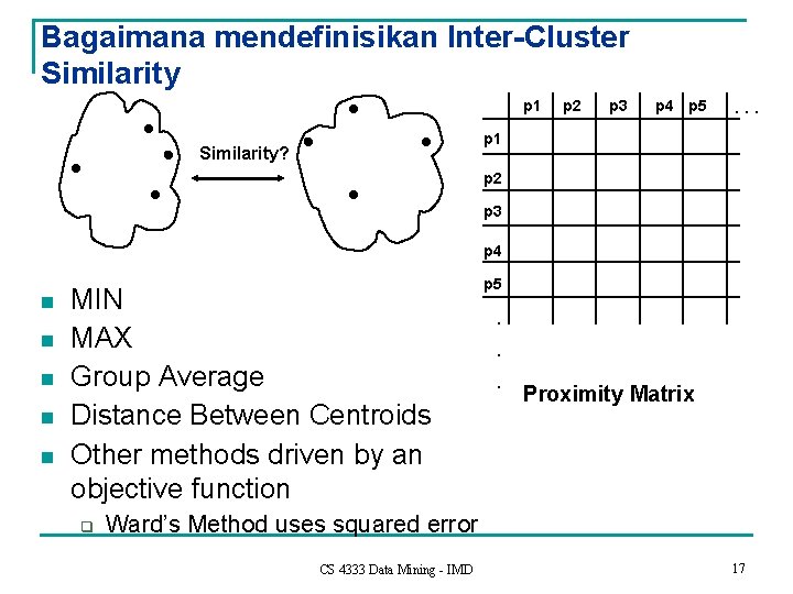 Bagaimana mendefinisikan Inter-Cluster Similarity p 1 p 2 p 3 p 4 p 5