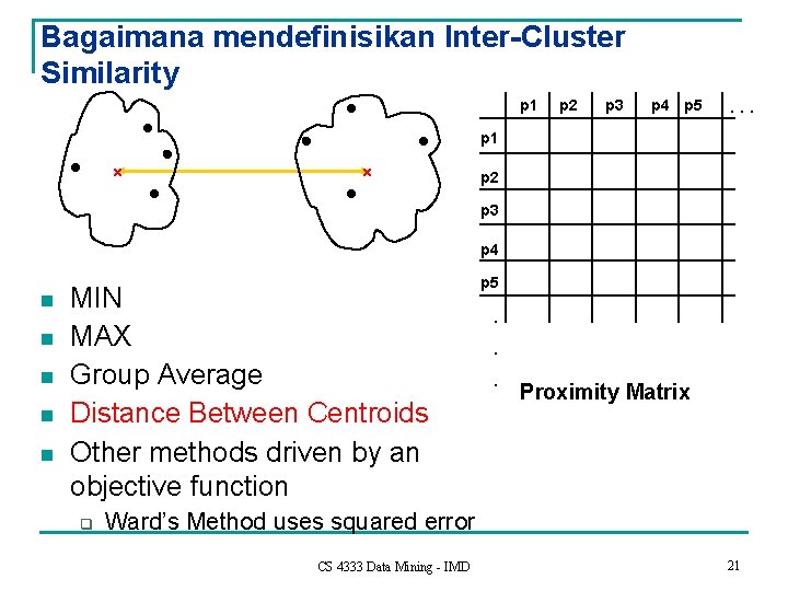 Bagaimana mendefinisikan Inter-Cluster Similarity p 1 p 2 p 3 p 4 p 5