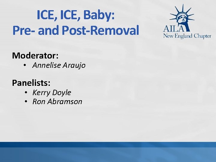 ICE, Baby: Pre- and Post-Removal Moderator: • Annelise Araujo Panelists: • Kerry Doyle •