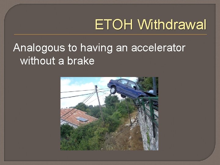 ETOH Withdrawal Analogous to having an accelerator without a brake 