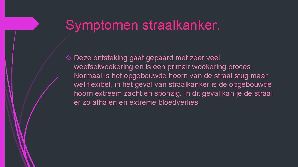 Symptomen straalkanker. Deze ontsteking gaat gepaard met zeer veel weefselwoekering en is een primair Symptomen straalkanker. Deze ontsteking gaat gepaard met zeer veel weefselwoekering en is een primair