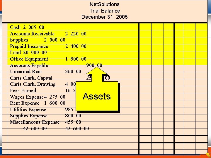 Net. Solutions Trial Balance December 31, 2005 Cash 2 065 00 Accounts Receivable 2