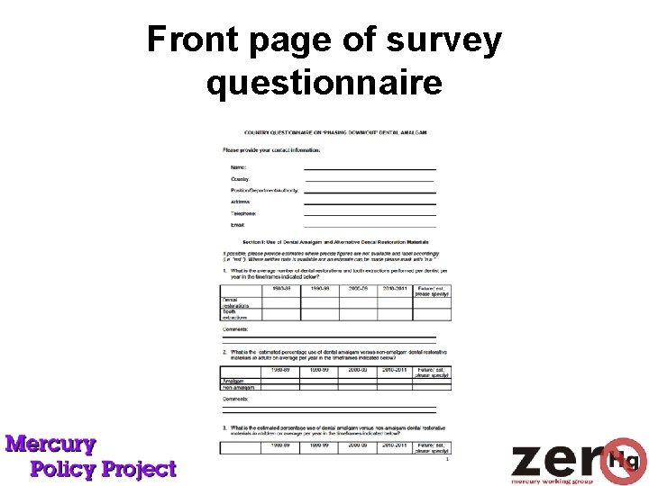 Front page of survey questionnaire 