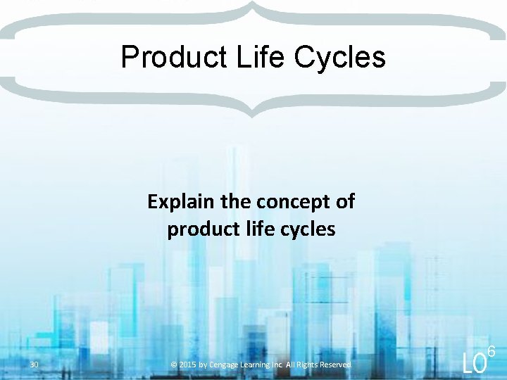 Product Life Cycles Explain the concept of product life cycles 30 © 2015 by