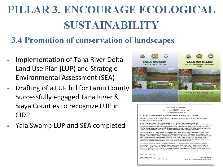 PILLAR 3. ENCOURAGE ECOLOGICAL SUSTAINABILITY 3. 4 Promotion of conservation of landscapes § §