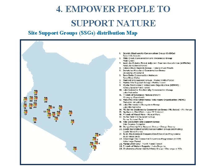 4. EMPOWER PEOPLE TO SUPPORT NATURE Site Support Groups (SSGs) distribution Map 