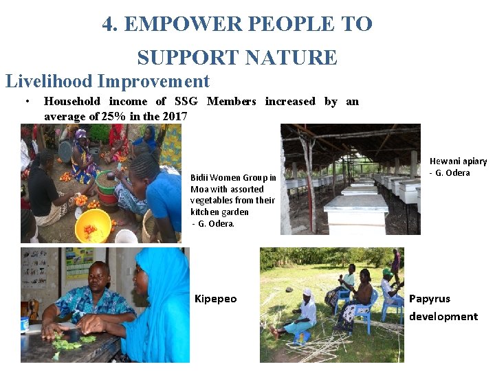 4. EMPOWER PEOPLE TO SUPPORT NATURE Livelihood Improvement • Household income of SSG Members