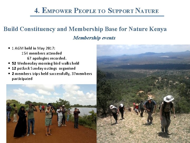 4. EMPOWER PEOPLE TO SUPPORT NATURE Build Constituency and Membership Base for Nature Kenya