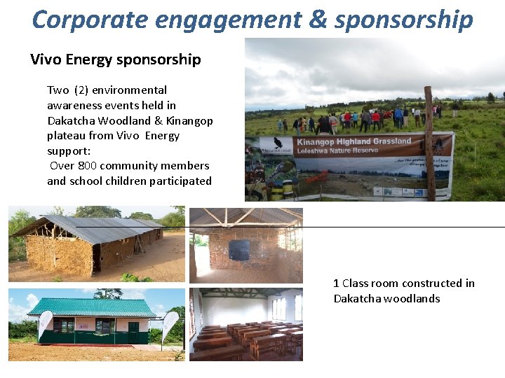 Corporate engagement & sponsorship Vivo Energy sponsorship Two (2) environmental awareness events held in