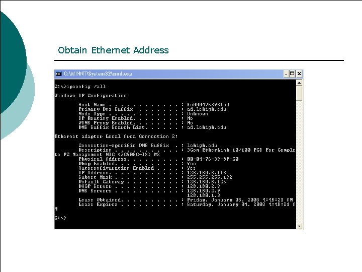 Obtain Ethernet Address 