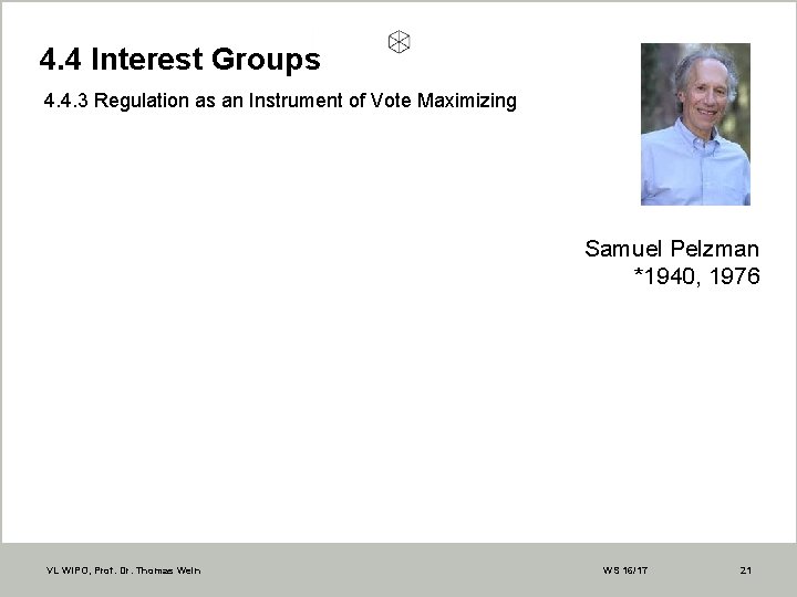 4. 4 Interest Groups 4. 4. 3 Regulation as an Instrument of Vote Maximizing