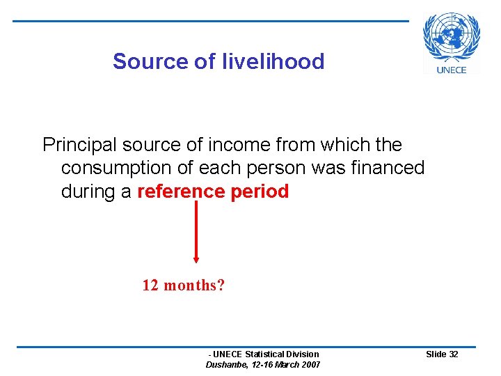 Source of livelihood Principal source of income from which the consumption of each person