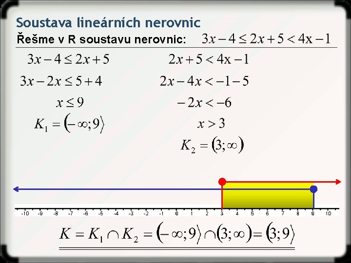 Soustava lineárních nerovnic Řešme v R soustavu nerovnic: 