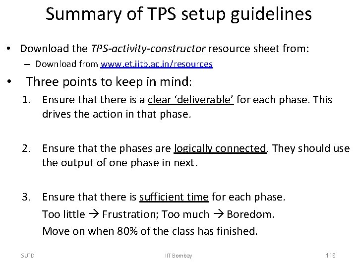 Summary of TPS setup guidelines • Download the TPS-activity-constructor resource sheet from: – Download