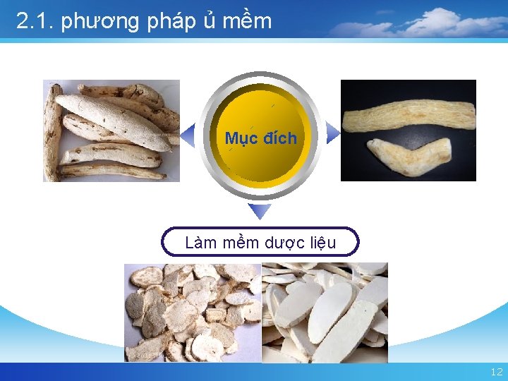 2. 1. phương pháp ủ mềm Text Mục đích Text Làm mềm dược liệu