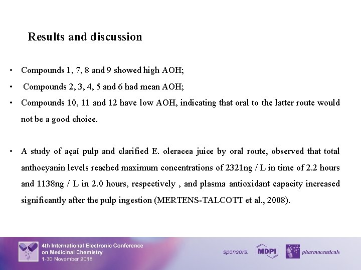 Results and discussion • Compounds 1, 7, 8 and 9 showed high AOH; •