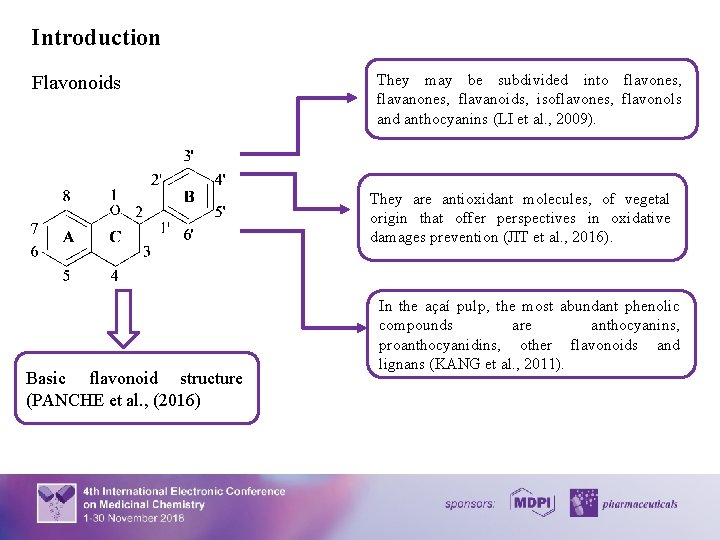 Introduction Flavonoids They may be subdivided into flavones, flavanoids, isoflavones, flavonols and anthocyanins (LI