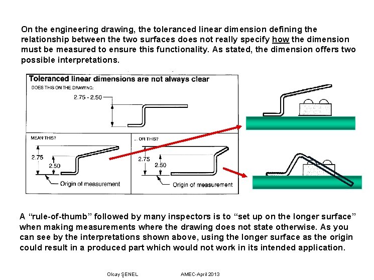 On the engineering drawing, the toleranced linear dimension defining the relationship between the two