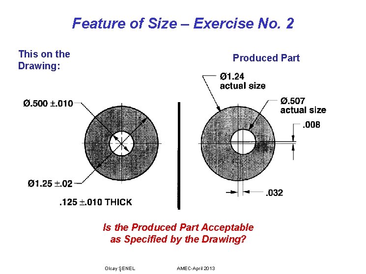 Feature of Size – Exercise No. 2 This on the Drawing: Produced Part Is