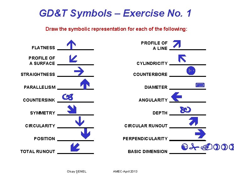 GD&T Symbols – Exercise No. 1 Draw the symbolic representation for each of the