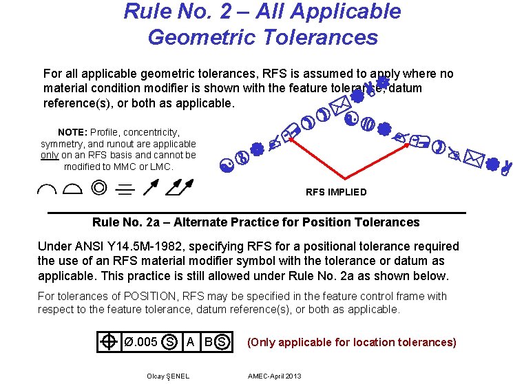 Rule No. 2 – All Applicable Geometric Tolerances For all applicable geometric tolerances, RFS