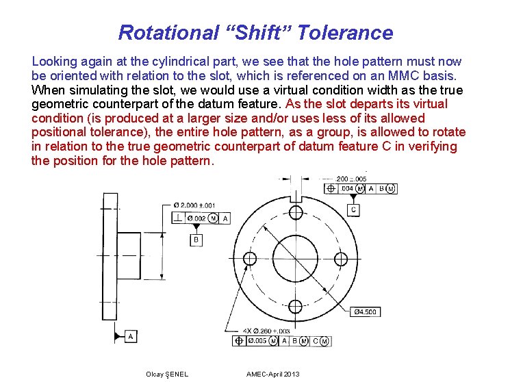 Rotational “Shift” Tolerance Looking again at the cylindrical part, we see that the hole