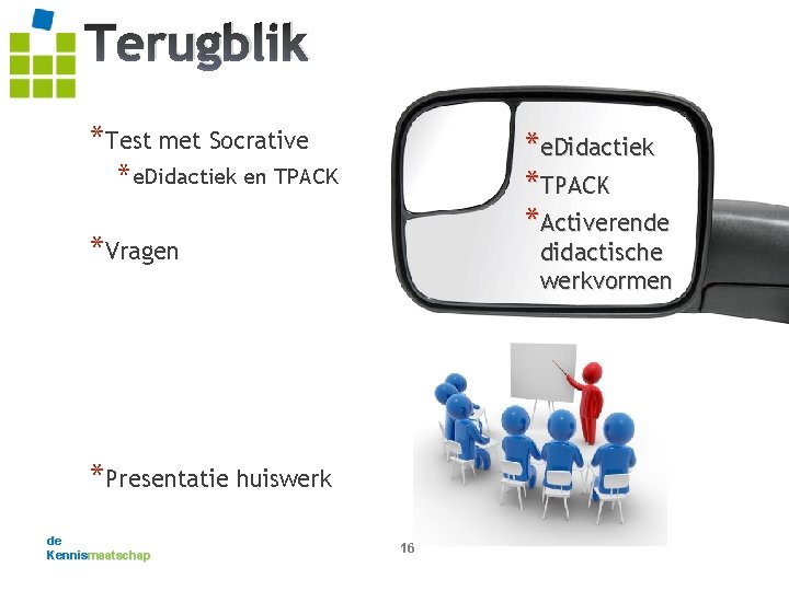 Terugblik *Test met Socrative *e. Didactiek *TPACK *Activerende * e. Didactiek en TPACK *Vragen