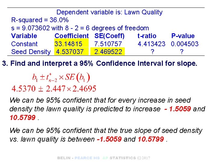 Dependent variable is: Lawn Quality R-squared = 36. 0% s = 9. 073602 with