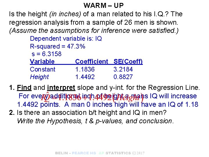 WARM – UP Is the height (in inches) of a man related to his