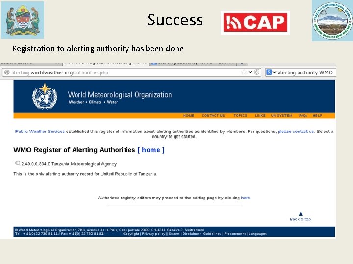 Success Registration to alerting authority has been done Success Registration to alerting authority has been done