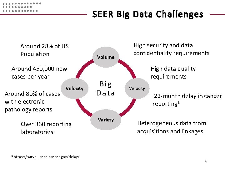 SEER Big Data Challenges Around 28% of US Population Around 450, 000 new cases