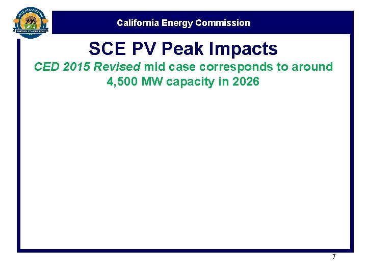 California Energy Commission SCE PV Peak Impacts CED 2015 Revised mid case corresponds to