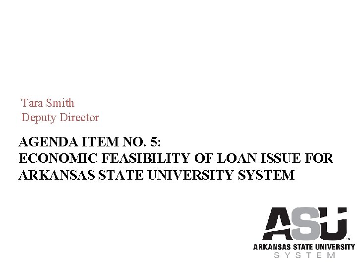 Tara Smith Deputy Director AGENDA ITEM NO. 5: ECONOMIC FEASIBILITY OF LOAN ISSUE FOR