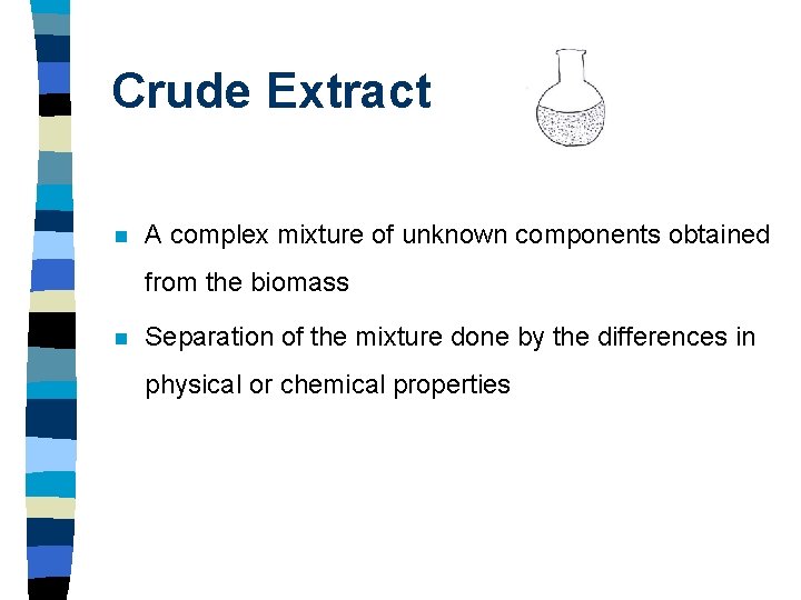 Crude Extract n A complex mixture of unknown components obtained from the biomass n