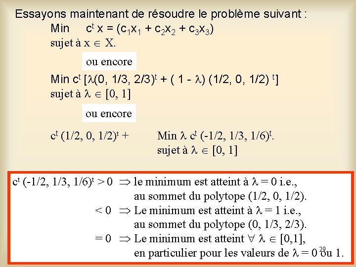Essayons maintenant de résoudre le problème suivant : Min ct x = (c 1