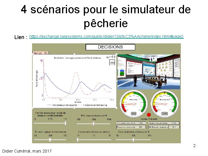 4 scénarios pour le simulateur de pêcherie Lien : https: //exchange. iseesystems. com/public/didier 13/p%C