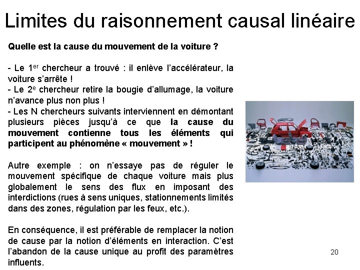 Limites du raisonnement causal linéaire Quelle est la cause du mouvement de la voiture