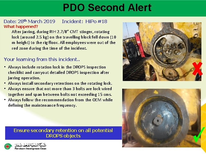 PDO Second Alert Main contractor name – LTI# - Date of incident Date: 28