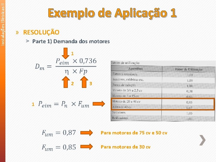 Instalações Elétricas II Exemplo de Aplicação 1 » RESOLUÇÃO ˃ Parte 1) Demanda dos