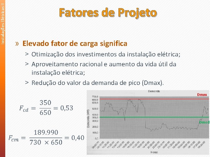 Instalações Elétricas II Fatores de Projeto » Elevado fator de carga significa ˃ Otimização