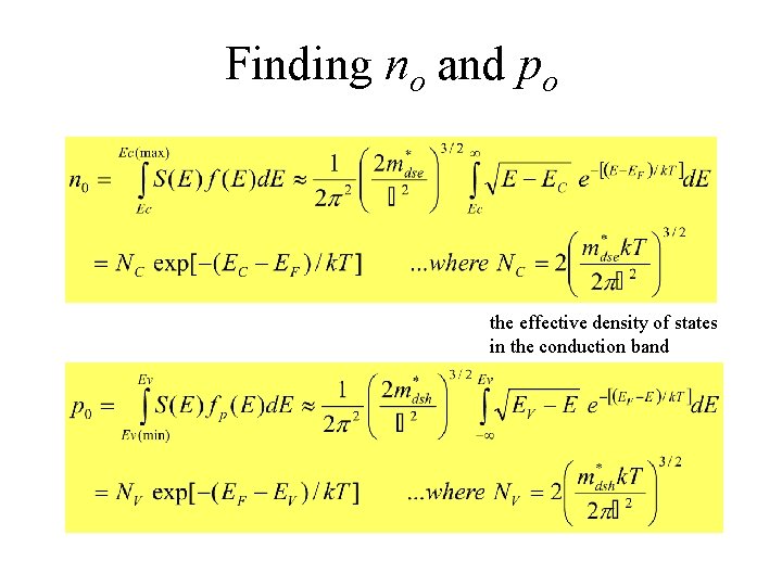 Finding no and po the effective density of states in the conduction band 