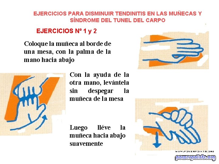 EJERCICIOS PARA DISMINUIR TENDINITIS EN LAS MUÑECAS Y SÍNDROME DEL TUNEL DEL CARPO EJERCICIOS EJERCICIOS PARA DISMINUIR TENDINITIS EN LAS MUÑECAS Y SÍNDROME DEL TUNEL DEL CARPO EJERCICIOS