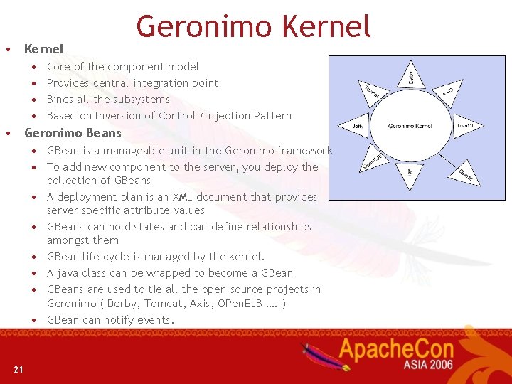  • Kernel • • Geronimo Kernel Core of the component model Provides central