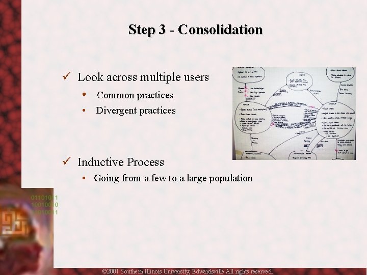 Step 3 - Consolidation ü Look across multiple users • Common practices • Divergent